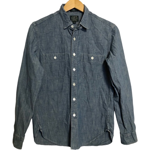 J. Crew Other - J Crew Shirt Mens Small Blue Chambray Denim Slim Fit Chin Strap Preppy